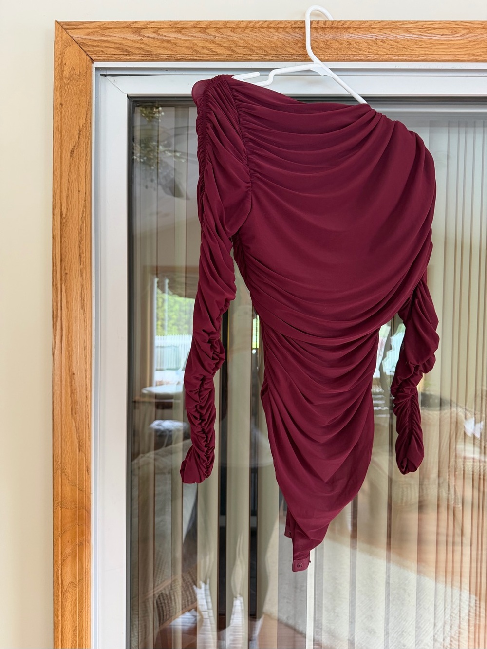 Ronny Kobo Collection Burgundy Ruched Long-Sleeve Zarina Bodysuit - Picture 3 of 8